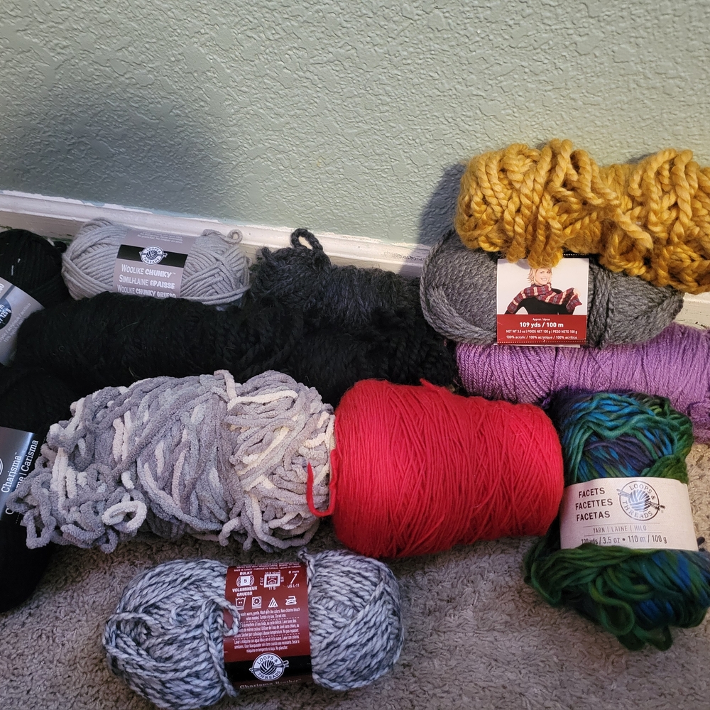 Assorted Yarn Bundle - Red, Yellow, Purple, Black, Gray